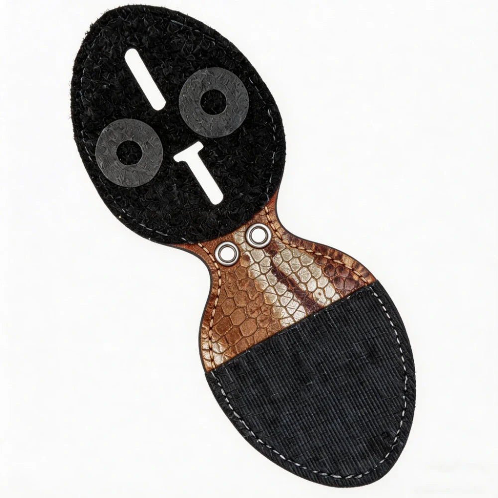 Tarjetero de insignia ovalado de cuero genuino personalizado - Estuche S007 con clip para cinturón y cadena para el cuello