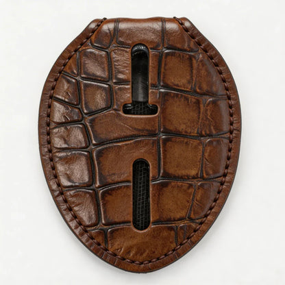 Funda ovalada de cuero genuino personalizada para placa de policía - Estuche C003 con clip para cinturón y cadena para el cuello
