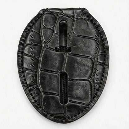 Tarjetero ovalado de cuero auténtico personalizado para insignia policial - Estuche C001 con clip para cinturón y cadena para el cuello