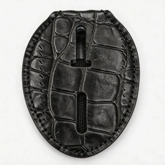Tarjetero ovalado de cuero auténtico personalizado para insignia policial - Estuche C001 con clip para cinturón y cadena para el cuello