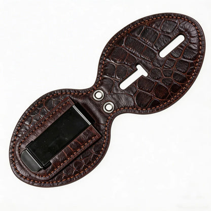 Tarjetero ovalado de cuero genuino personalizado para placa de policía - Estuche C002 con clip para cinturón y cadena para el cuello