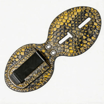 Portaplacas ovalado de cuero genuino personalizado - Estuche P012 con clip para cinturón y cadena para cuello