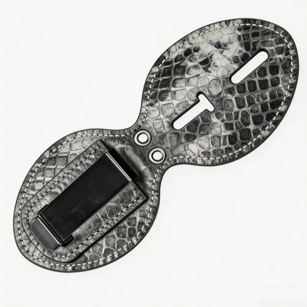 Tarjetero de piel auténtica ovalado personalizado para placa de policía - Funda P001 con clip para cinturón y cadena para cuello