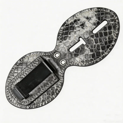 Tarjetero de piel auténtica ovalado personalizado para placa de policía - Funda P001 con clip para cinturón y cadena para cuello