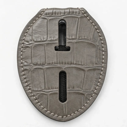 Porta-Placa Ovalado Personalizado de Cuero Genuino para Policía - Estuche B007 con Clip para Cinturón y Cadena para el Cuello