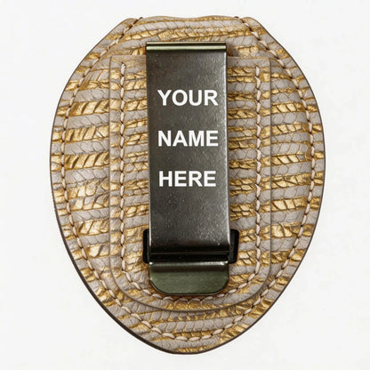 Porta Credencial de Policía Ovalado de Cuero Genuino Personalizado - Estuche L001 con Clip para Cinturón y Cadena para Cuello